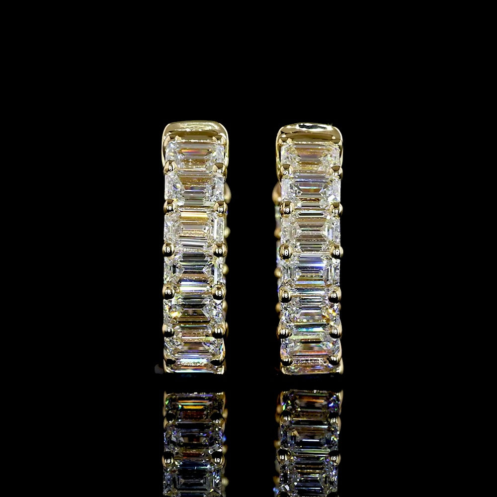 14K Yellow Gold Huggie Earrings with Prong-Set Emerald Cut Lab Diamonds - 1.94 Carat Total Diamond Weight - Covaloro Fine Jewelry