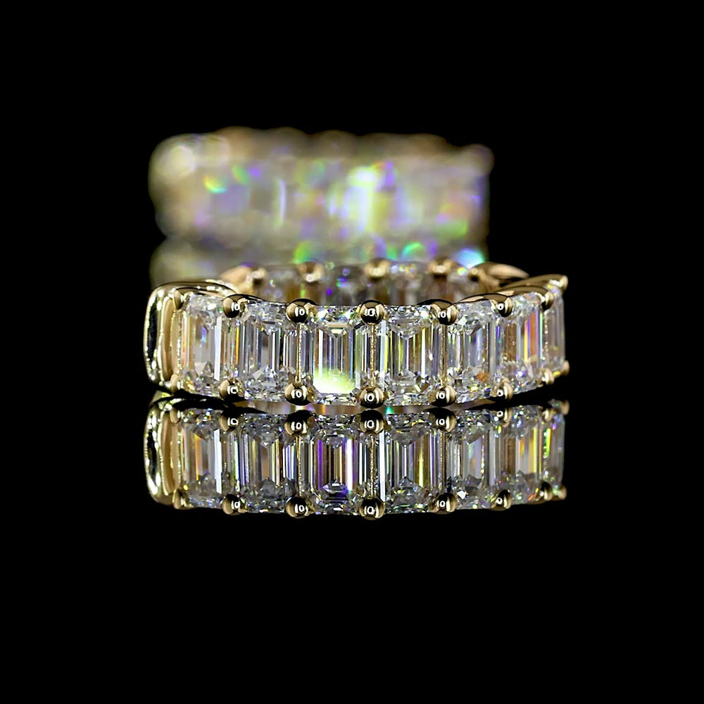 14K Yellow Gold Huggie Earrings with Prong-Set Emerald Cut Lab Diamonds - 1.94 Carat Total Diamond Weight - Covaloro Fine Jewelry
