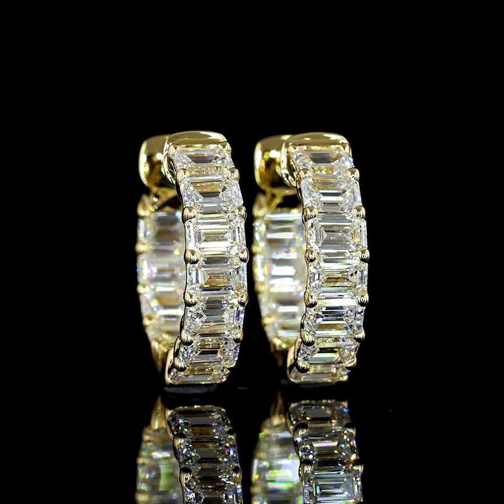 14K Yellow Gold Huggie Earrings with Prong-Set Emerald Cut Lab Diamonds - 1.97 Carat Total Diamond Weight - Covaloro Fine Jewelry
