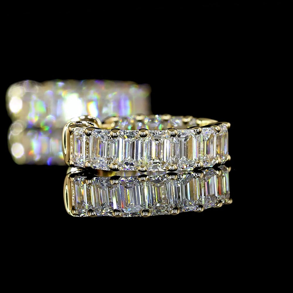 14K Yellow Gold Huggie Earrings with Prong-Set Emerald Cut Lab Diamonds - 1.97 Carat Total Diamond Weight - Covaloro Fine Jewelry