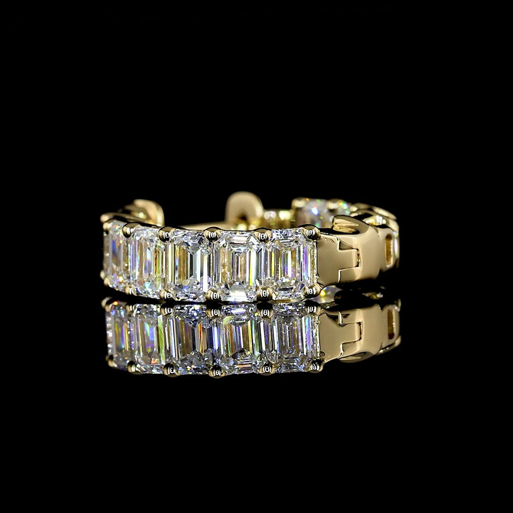 14K Yellow Gold Huggie Earrings with Prong-Set Emerald Cut Lab Diamonds - 1.97 Carat Total Diamond Weight - Covaloro Fine Jewelry