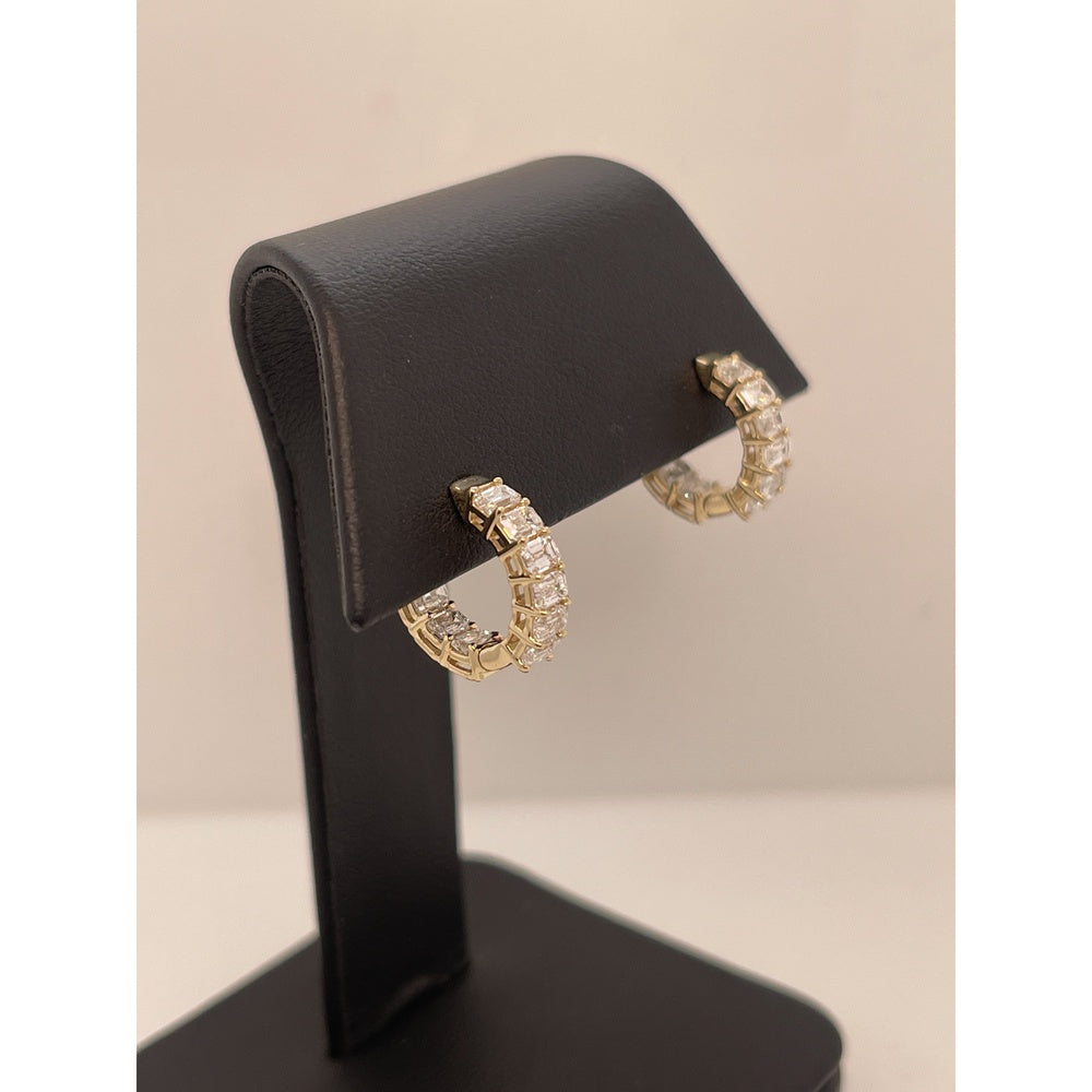 14K Yellow Gold Huggie Earrings with Prong Set Emerald Cut Lab Diamonds - 6.77 Carats Total Diamond Weight (E-F VS2) - Covaloro Fine Jewelry