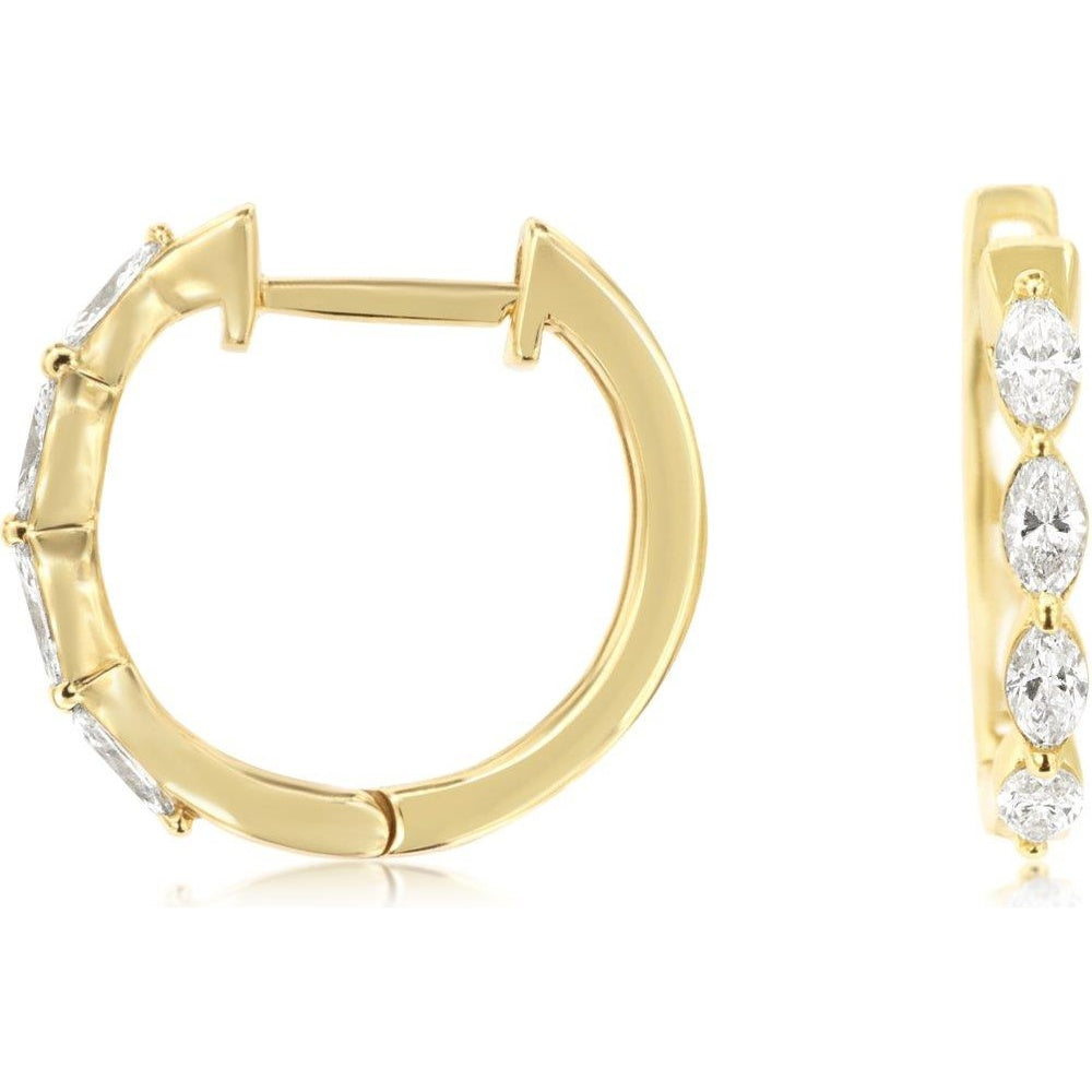 14K Yellow Gold Huggie Earrings with Prong-Set Marquise Cut Diamonds - 0.45 Carat Total Diamond Weight - Royal Jewelry