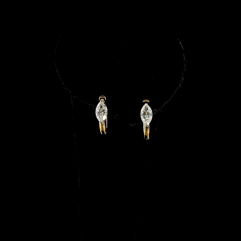 14K Yellow Gold Huggie Earrings with Prong-Set Marquise Cut Lab Diamonds - 1.05 Carat Total Weight - Covaloro Fine Jewelry