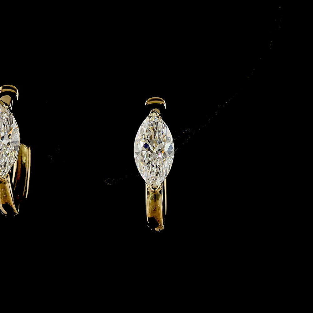 14K Yellow Gold Huggie Earrings with Prong-Set Marquise Cut Lab Diamonds - 1.05 Carat Total Weight - Covaloro Fine Jewelry
