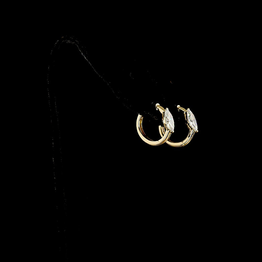 14K Yellow Gold Huggie Earrings with Prong-Set Marquise Cut Lab Diamonds - 1.05 Carat Total Weight - Covaloro Fine Jewelry
