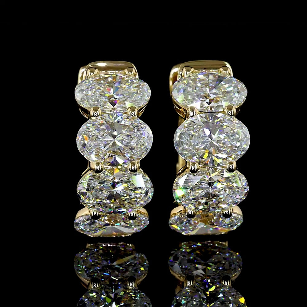 14K Yellow Gold Huggie Earrings with Prong Set Oval Cut Lab Diamonds - 3.62 Carat Total Diamond Weight - Covaloro Fine Jewelry