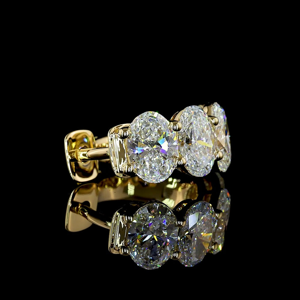 14K Yellow Gold Huggie Earrings with Prong Set Oval Cut Lab Diamonds - 3.62 Carat Total Diamond Weight - Covaloro Fine Jewelry