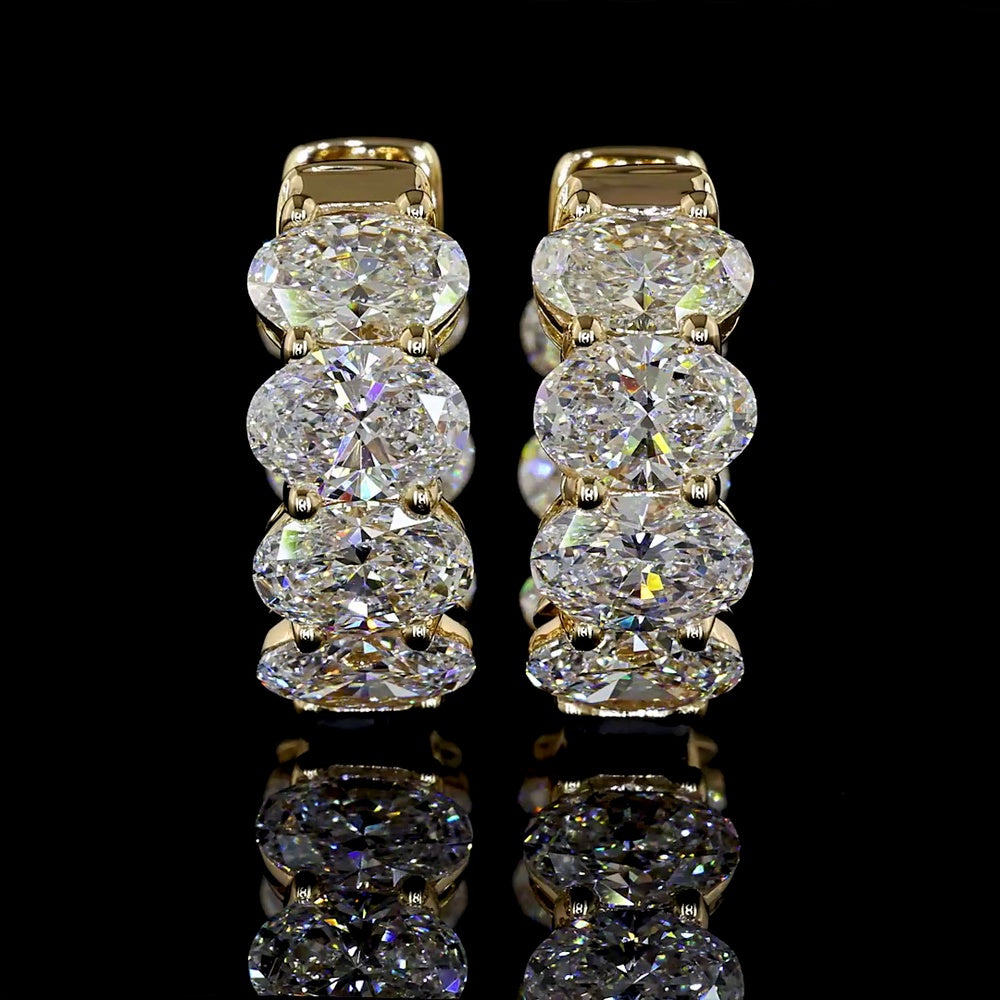 14K Yellow Gold Huggie Earrings with Prong Set Oval Cut Lab Diamonds - 5.13 Carat Total Weight (E-F Color, VS Clarity) - Covaloro Fine Jewelry