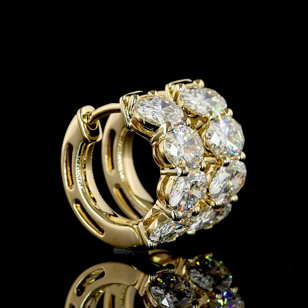 14K Yellow Gold Huggie Earrings with Prong-Set Oval Natural Diamonds - 3.03 Carats Total Diamond Weight - Covaloro Fine Jewelry