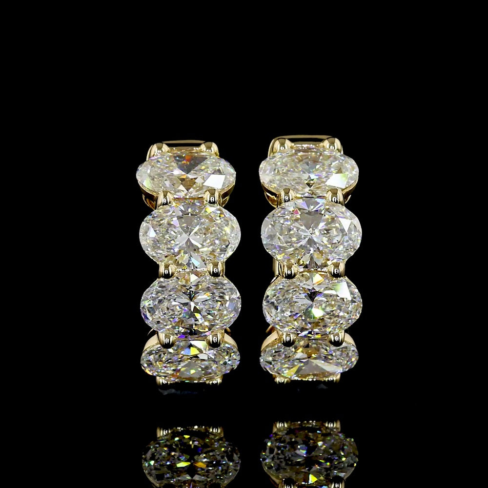 14K Yellow Gold Huggie Earrings with Prong-Set Oval Natural Diamonds - 3.03 Carats Total Diamond Weight - Covaloro Fine Jewelry