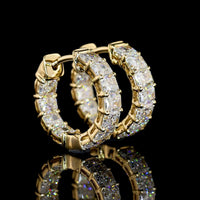 14K Yellow Gold Huggie Earrings with Prong Set Radiant Cut Lab Diamonds - 6.32 Carat Total Diamond Weight - Covaloro Fine Jewelry