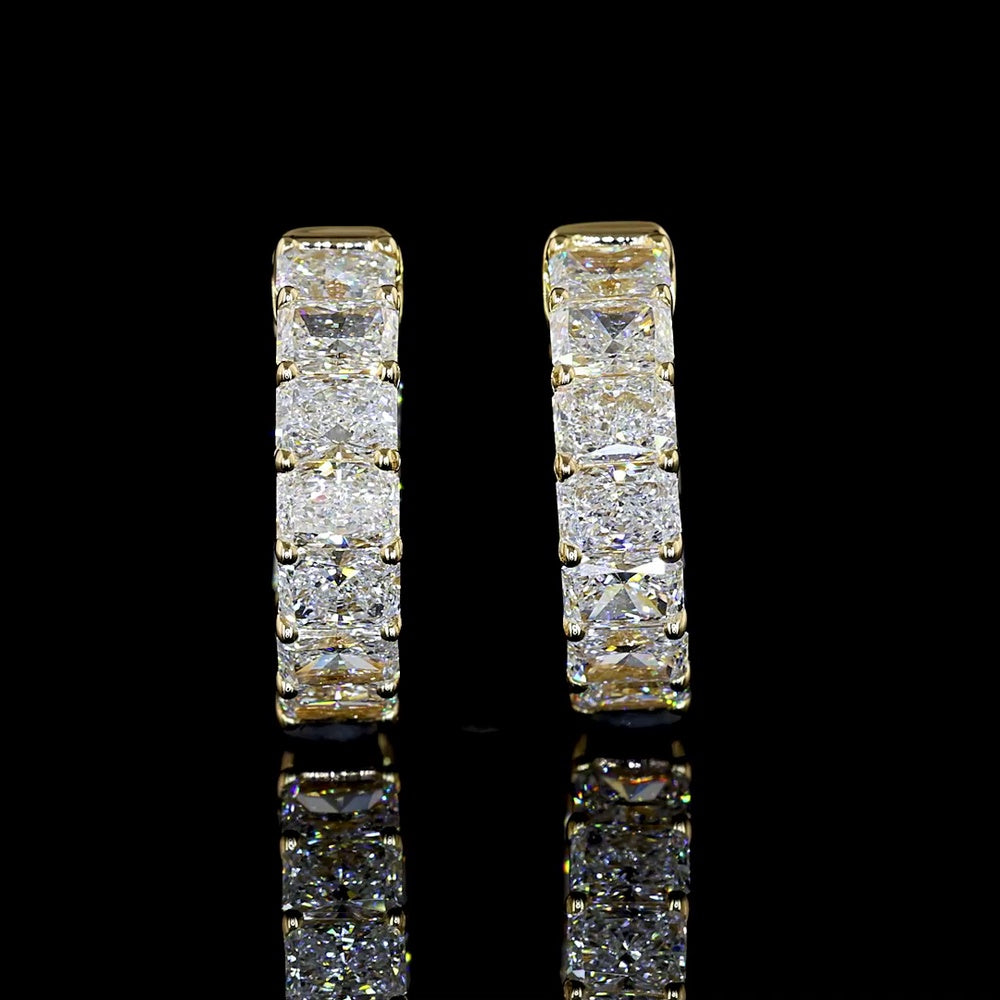 14K Yellow Gold Huggie Earrings with Prong Set Radiant Cut Lab Diamonds - 6.32 Carat Total Diamond Weight - Covaloro Fine Jewelry