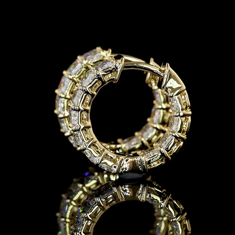 14K Yellow Gold Huggie Earrings with Prong Set Radiant Cut Lab Diamonds - 6.32 Carat Total Diamond Weight - Covaloro Fine Jewelry