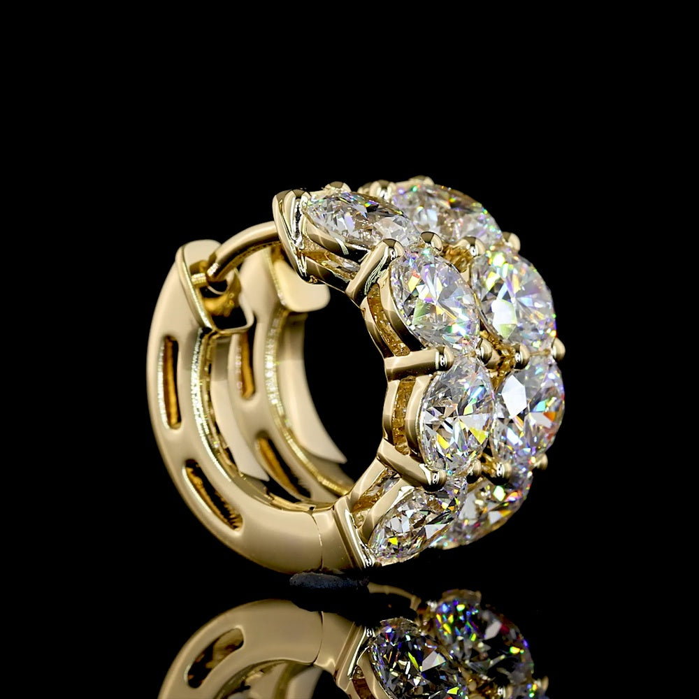 14K Yellow Gold Huggie Earrings with Prong Set Round Brilliant Lab Diamonds - 3.05 Carats Total Diamond Weight - Covaloro Fine Jewelry
