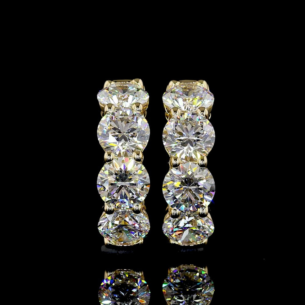 14K Yellow Gold Huggie Earrings with Prong Set Round Brilliant Lab Diamonds - 3.05 Carats Total Diamond Weight - Covaloro Fine Jewelry