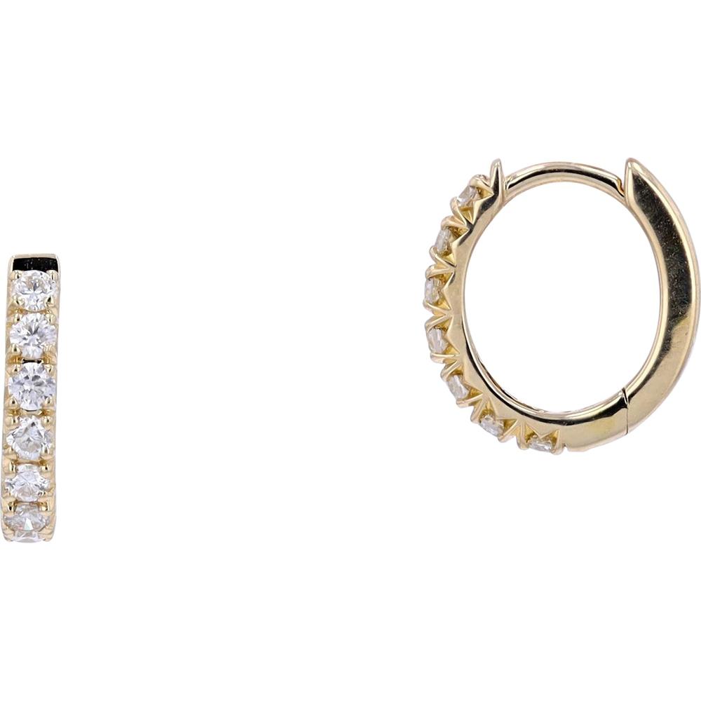 14K Yellow Gold Huggie Earrings with Prong Set Round Diamonds - 0.50 Carats Total Diamond Weight