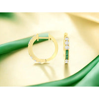 14K Yellow Gold Huggie Earrings with Prong Set Round Diamonds and Emerald Accents - 0.66 Carat Total Diamond Weight and 0.24 Carat Total Emerald Weight - Royal Jewelry