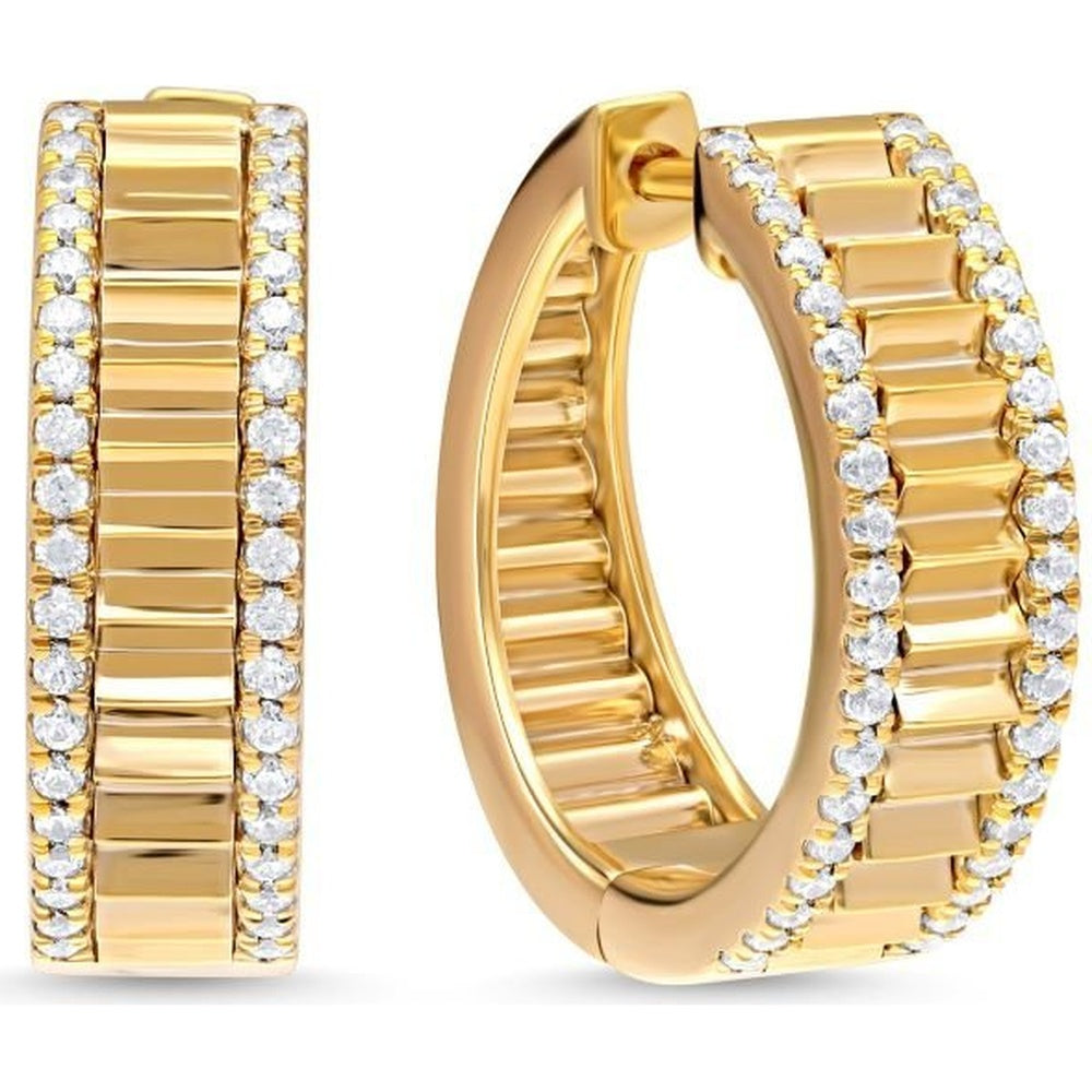 14K Yellow Gold Huggie Earrings with Prong-Set Round Diamonds and Ribbed Design - 0.46 Carat Total Diamond Weight by Auriventus