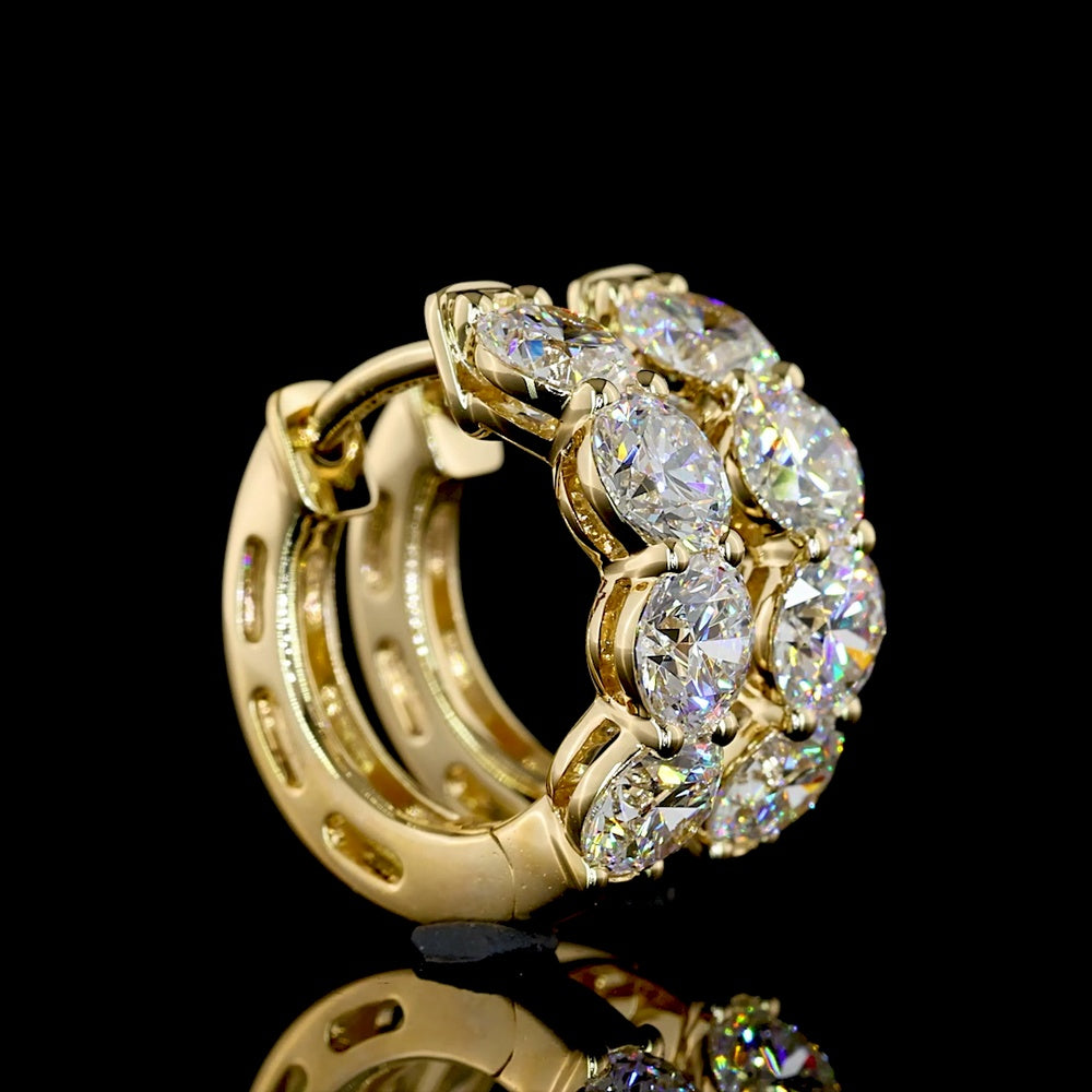 14K Yellow Gold Huggie Earrings with Prong Set Round Lab Diamonds - 1.93 Carats Total Diamond Weight - Covaloro Fine Jewelry