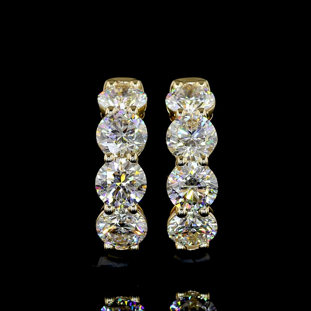 14K Yellow Gold Huggie Earrings with Prong Set Round Lab Diamonds - 1.93 Carats Total Diamond Weight - Covaloro Fine Jewelry