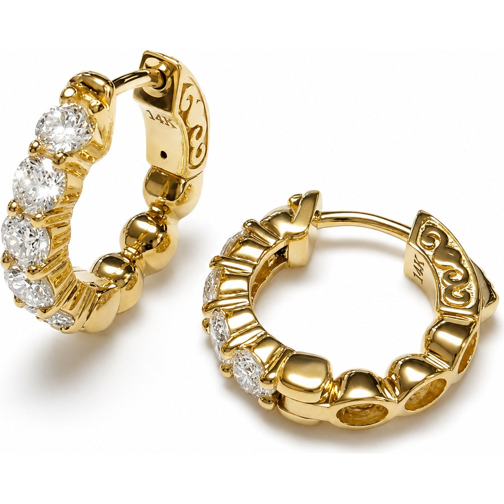 14K Yellow Gold Huggie Earrings with Prong-Set Round Lab-Grown Diamonds - 1.16 Carat Total Diamond Weight by Auriventus