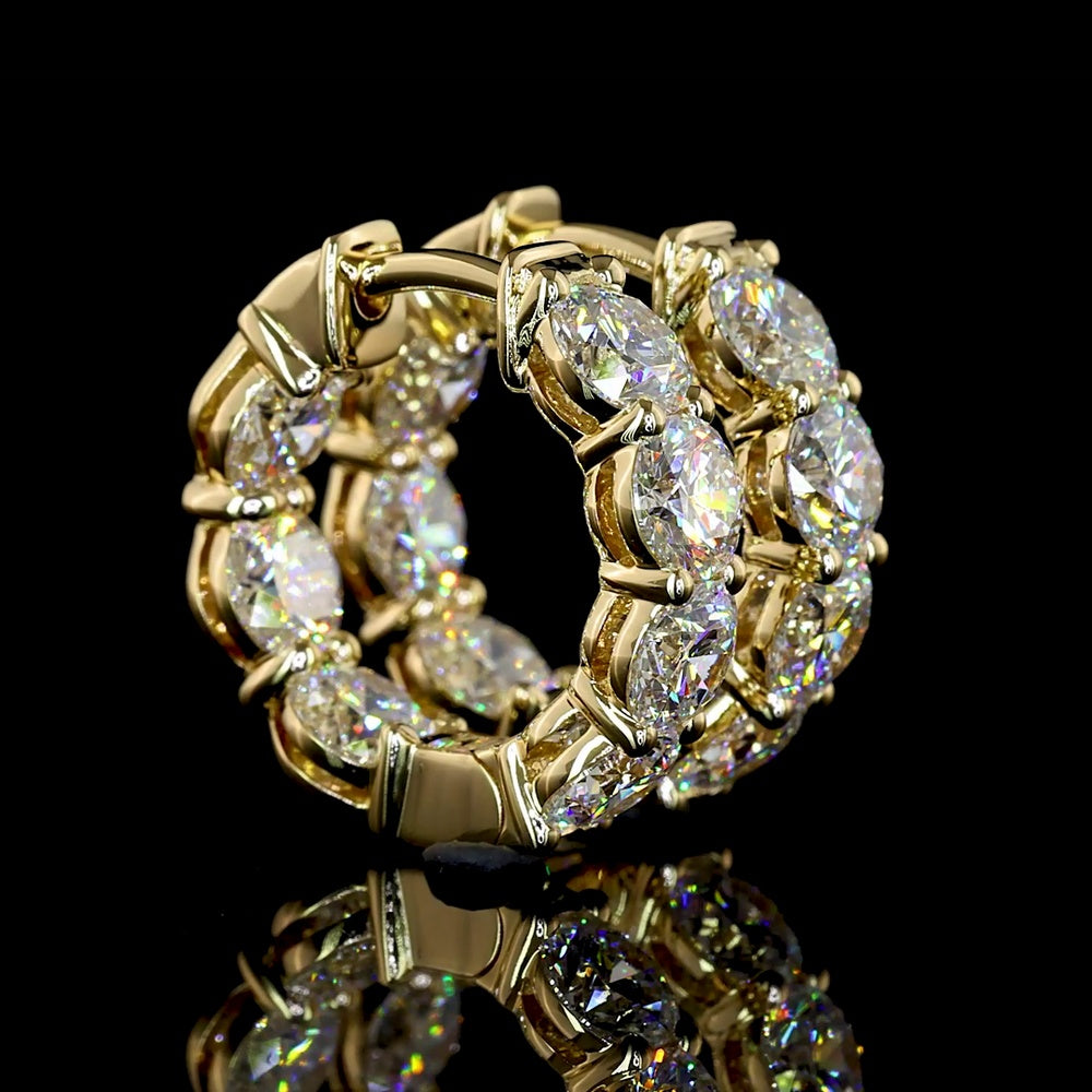 14K Yellow Gold Huggie Earrings with Round Brilliant Cut Lab Diamonds - 3.15 Carats Total Diamond Weight - Covaloro Fine Jewelry