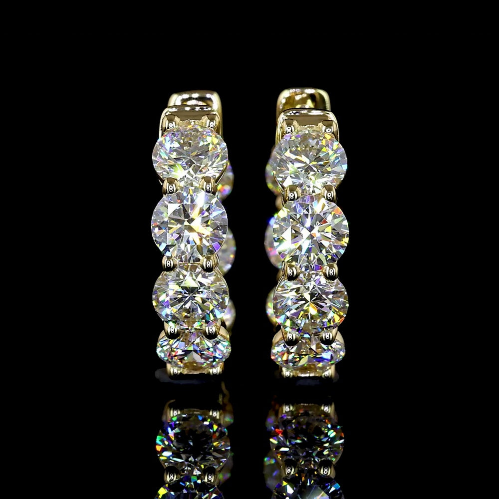 14K Yellow Gold Huggie Earrings with Round Brilliant Cut Lab Diamonds - 3.15 Carats Total Diamond Weight - Covaloro Fine Jewelry