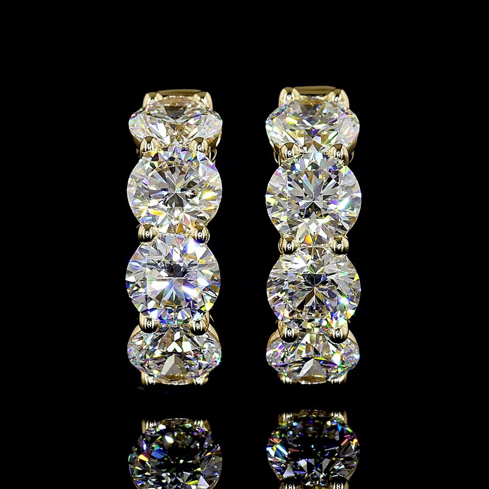 14K Yellow Gold Huggie Earrings with Round Brilliant Cut Lab Diamonds - 4.13 Carats Total Diamond Weight, E-F Color VS Clarity - Covaloro Fine Jewelry