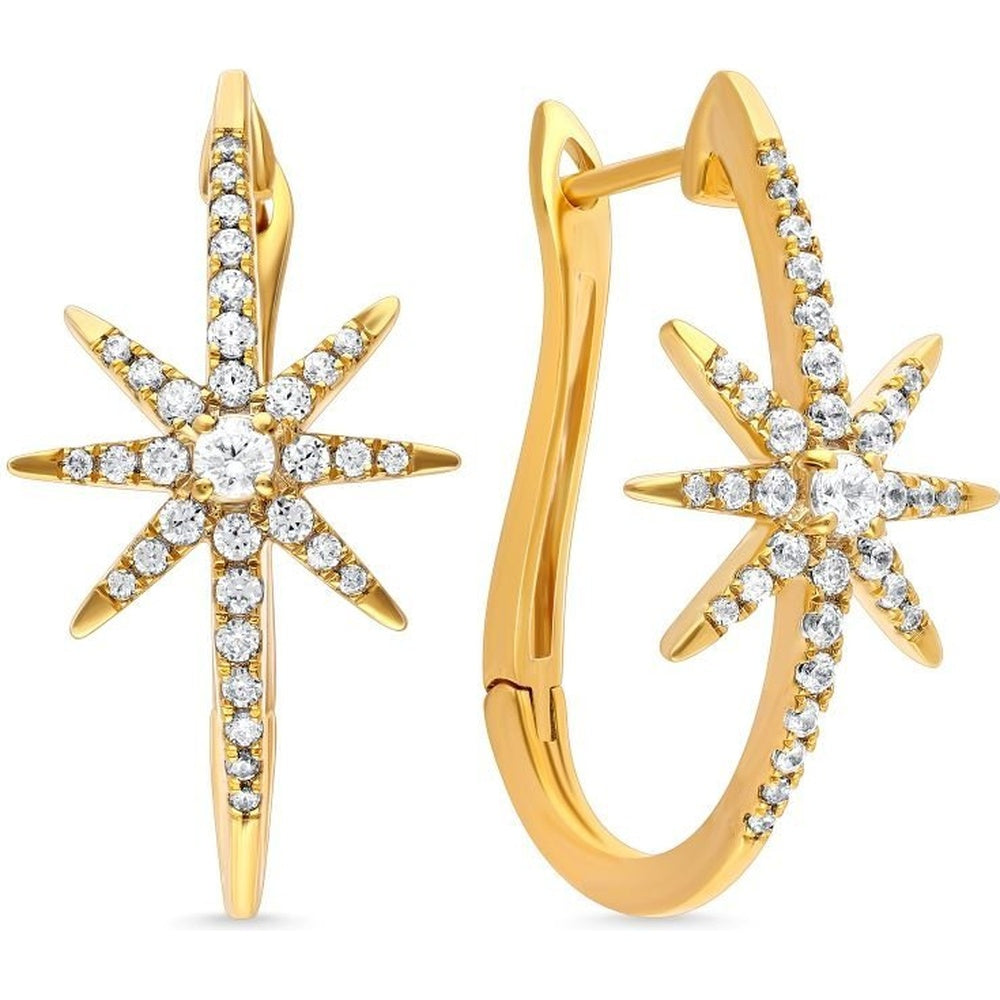 14K Yellow Gold Huggie Earrings with Starburst Pave-Set Round Diamonds - 0.69 Carat Total Diamond Weight by Auriventus