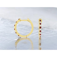 14K Yellow Gold Huggie Hoop Earrings with Alternating Prong-Set Round Diamonds and Rubies - 0.12 Carat Total Diamond Weight and 0.15 Carat Total Ruby Weight - Royal Jewelry