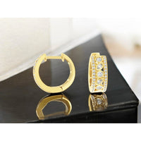 14K Yellow Gold Huggie Hoop Earrings with Alternating Round and Marquise Bezel-Set Diamonds and Milgrain Detailing - 0.53 Carat Total Diamond Weight - Royal Jewelry