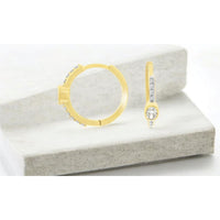 14K Yellow Gold Huggie Hoop Earrings with Bezel Set and Pavé Round Diamonds - 0.37 Carat Total Diamond Weight - Royal Jewelry