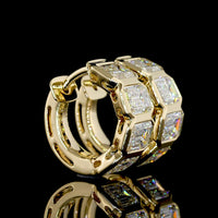 14K Yellow Gold Huggie Hoop Earrings with Bezel Set Emerald Cut Lab Diamonds - 3.50 Total Carat Weight - Covaloro Fine Jewelry