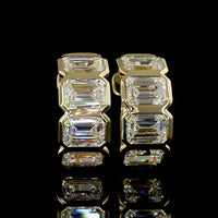 14K Yellow Gold Huggie Hoop Earrings with Bezel Set Emerald Cut Lab Diamonds - 3.50 Total Carat Weight - Covaloro Fine Jewelry