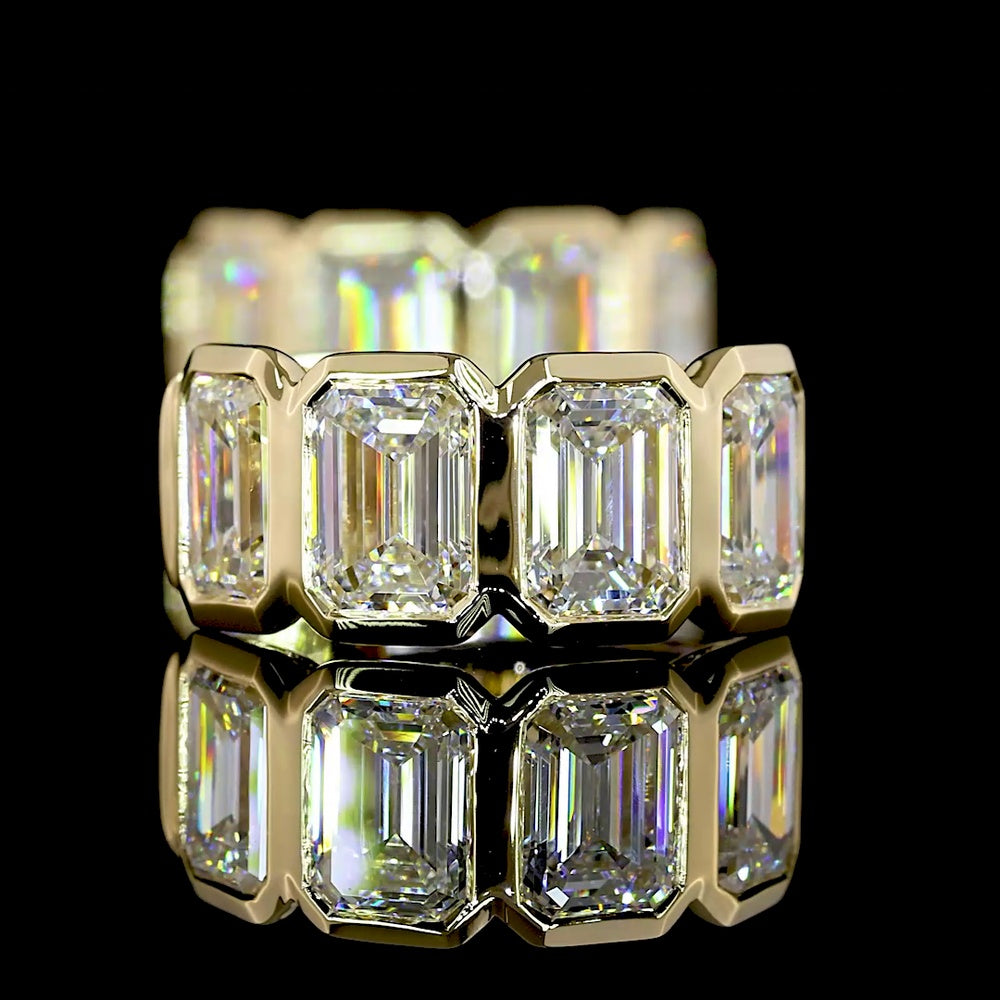 14K Yellow Gold Huggie Hoop Earrings with Bezel Set Emerald Cut Lab Diamonds - 3.50 Total Carat Weight - Covaloro Fine Jewelry