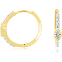 14K Yellow Gold Huggie Hoop Earrings with Bezel-Set Marquise and Pavé Round Diamonds - 0.30 Carat Total Diamond Weight - Royal Jewelry