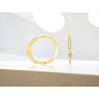 14K Yellow Gold Huggie Hoop Earrings with Bezel-Set Marquise Diamond and Round Diamond Accents - 0.30 Carat Total Diamond Weight - Royal Jewelry