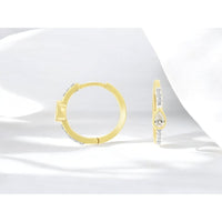 14K Yellow Gold Huggie Hoop Earrings with Bezel-Set Pear and Round Diamonds - 0.30 Carat Total Diamond Weight - Royal Jewelry