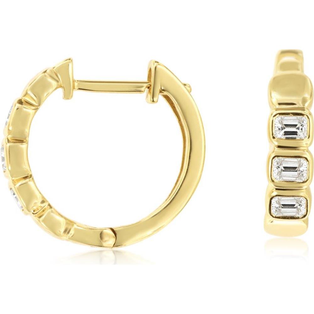 14K Yellow Gold Huggie Hoop Earrings with Bezel Set Rectangular Cut Diamonds - 0.43 Carat Total Diamond Weight - Royal Jewelry