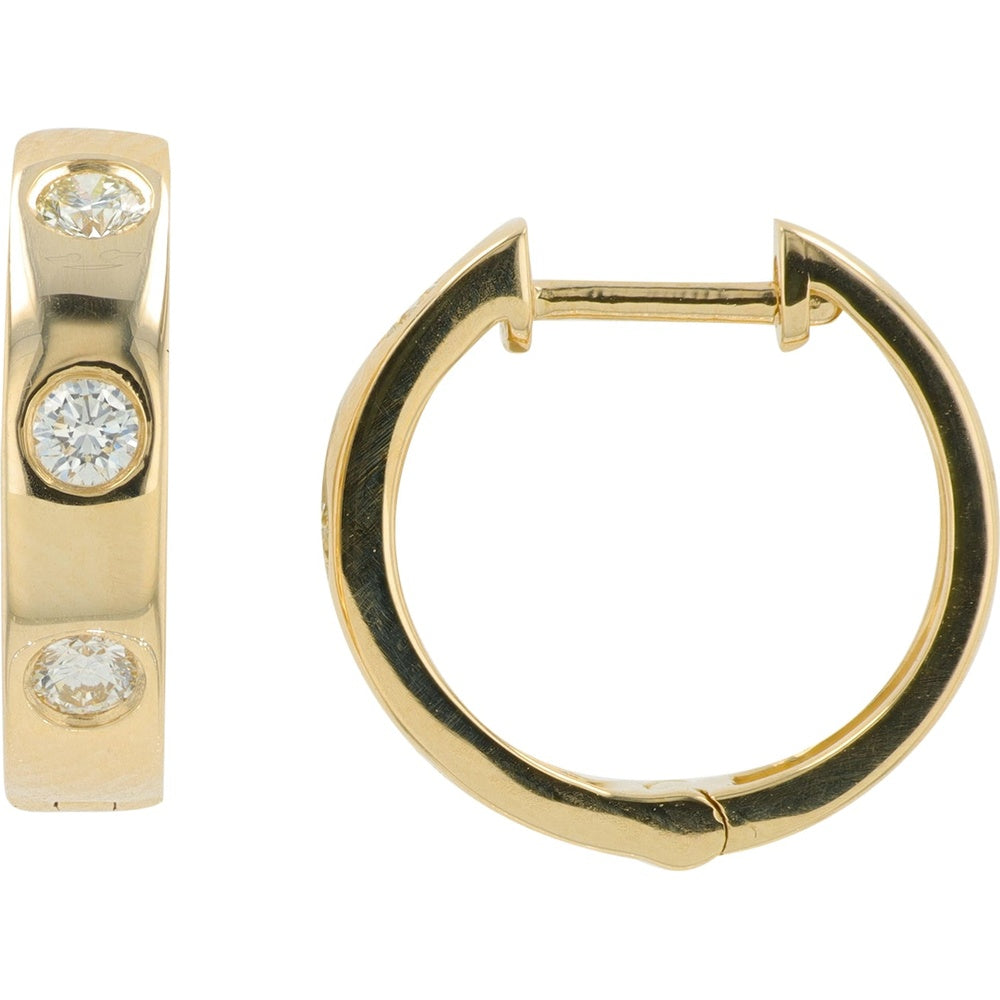14K Yellow Gold Huggie Hoop Earrings with Bezel-Set Round Diamonds - 0.37 Carat Total Diamond Weight