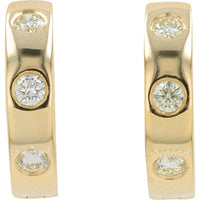 14K Yellow Gold Huggie Hoop Earrings with Bezel-Set Round Diamonds - 0.37 Carat Total Diamond Weight
