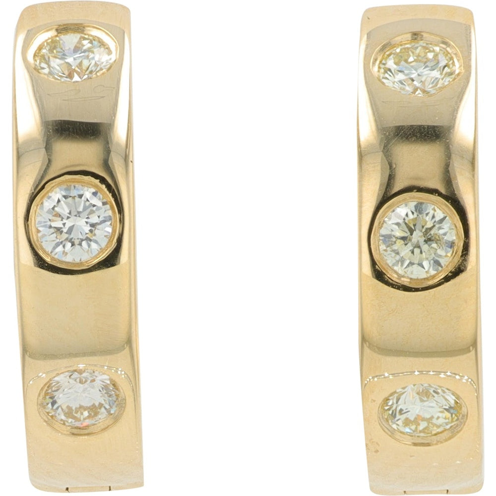 14K Yellow Gold Huggie Hoop Earrings with Bezel-Set Round Diamonds - 0.37 Carat Total Diamond Weight