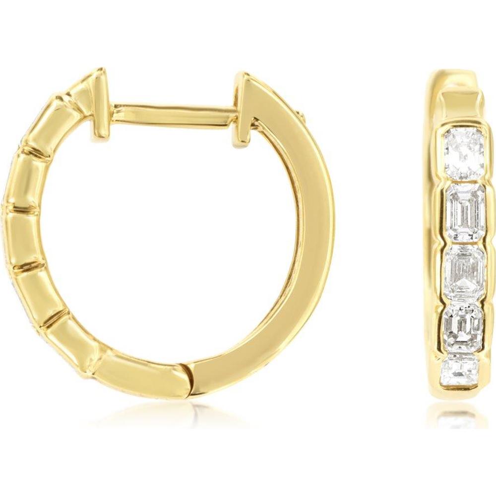 14K Yellow Gold Huggie Hoop Earrings with Channel Set Square Cut Diamonds – 0.65 Carat Total Diamond Weight - Royal Jewelry