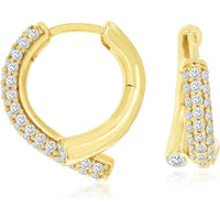 14K Yellow Gold Huggie Hoop Earrings with Pavé-Set Round Diamonds - 1.00 Carat Total Diamond Weight - Royal Jewelry