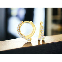 14K Yellow Gold Huggie Hoop Earrings with Pavé-Set Round Diamonds - 1.00 Carat Total Diamond Weight - Royal Jewelry