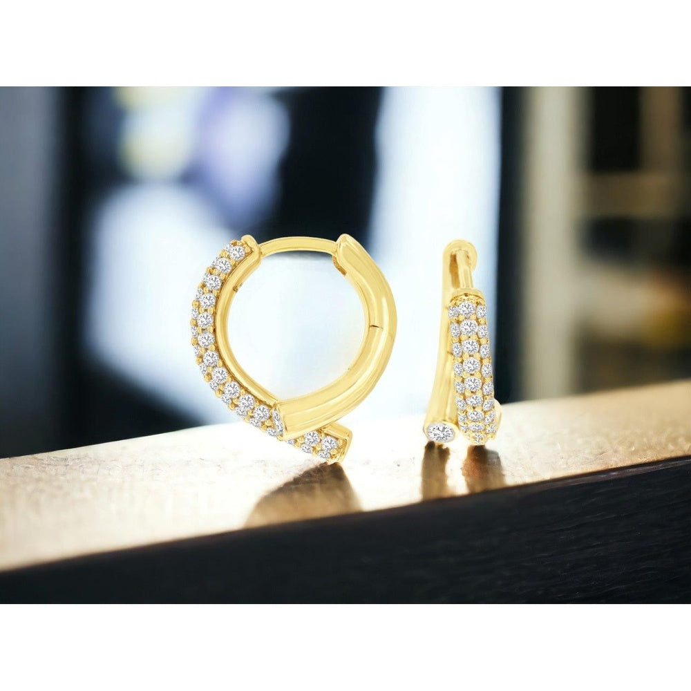 14K Yellow Gold Huggie Hoop Earrings with Pavé-Set Round Diamonds - 1.00 Carat Total Diamond Weight - Royal Jewelry