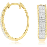 14K Yellow Gold Huggie Hoop Earrings with Pavé-Set Round Diamonds and Milgrain Detail - 0.44 Carat Total Diamond Weight - Royal Jewelry