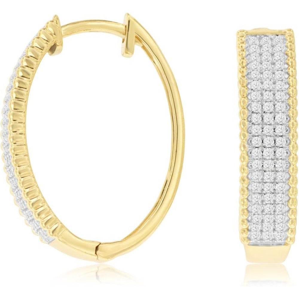 14K Yellow Gold Huggie Hoop Earrings with Pavé-Set Round Diamonds and Milgrain Detail - 0.44 Carat Total Diamond Weight - Royal Jewelry