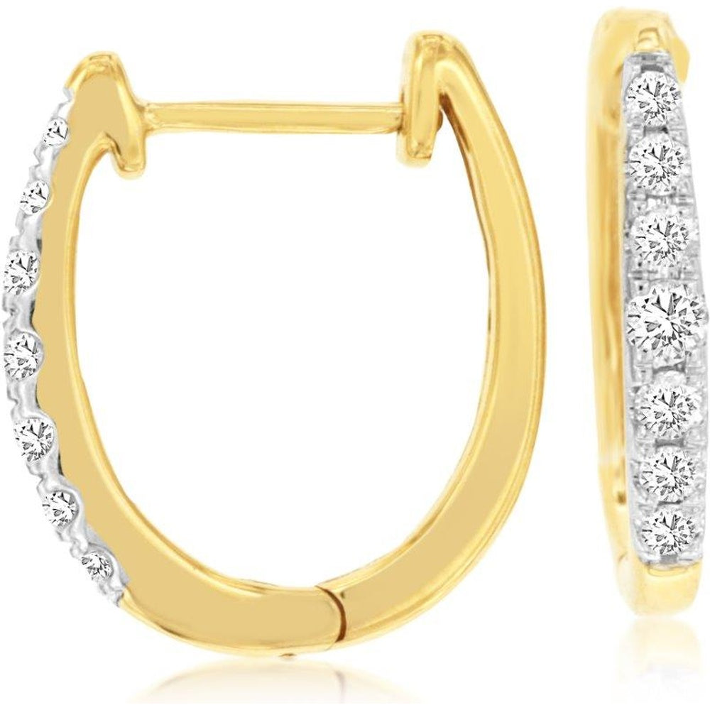 14K Yellow Gold Huggie Hoop Earrings with Prong-Set Round Diamonds - 0.25 Carat Total Diamond Weight - Royal Jewelry